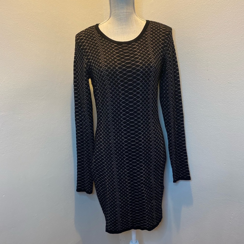 Express Black/Gold Long Sleeve Sweater Dress